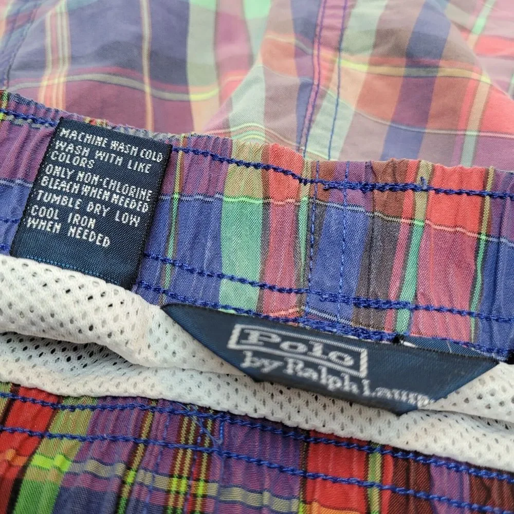 Polo Ralph Lauren Swim Trunks Mens XL‎ Lined Shorts Drawstring Beach Plaid Blue